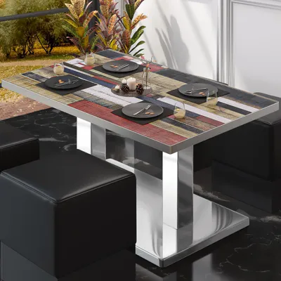 Produktbild von BM | Bistro Loungetisch | B:T:H 130 x 80 x 41 cm | Vintage Bunt / Edelstahl | Bistro Tisch Loungetisch