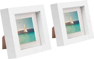 Produktbild von 2x weiß 4 "x 4" 3D Box Fotorahmen mit Elfenbein 2 "x 2" montieren - stehend hängend handwerk schattenbild display - von nicola frühling