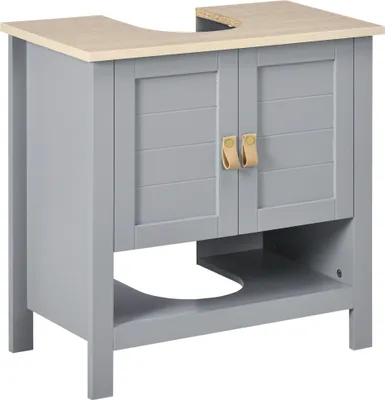 Produktbild von Kleankin Kompakter Unterschrank mit 2 Türen und verstellbarem Innenregal, zusätzliches Aufbewahrungsmöbel für Badezimmer, 60 x 30 x 60 cm, Grau