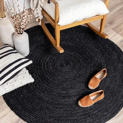Image de Volero - Tapis en jute - Fair Rond Noir - Ø 100 cm