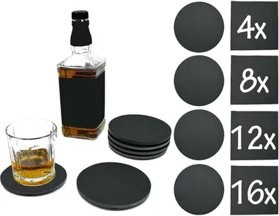 Produktbild von 16er Set Schiefer Glasuntersetzer Untersetzer Tisch Tassenuntersetzer Eckig grau