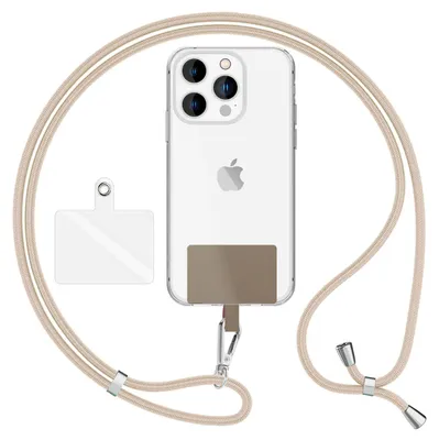 Image de HoldMe Air Edition - Lanyard universel avec 2 pads & mousqueton (argent) - 160cm de sangle pour portable à porter autour du cou - Blanc Beige