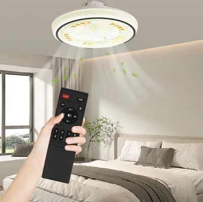 Obrázek produktu pro 48cm LED moderní tříbarevný nastavitelný kulatý stropní ventilátor Nastavitelná rychlost větru s dálkovým ovládáním Světlo pro obývací pokoj Ložnice Jídelna Kavárna Restaurace Kancelář