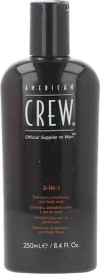 Produktbild von American Crew Classic 3-in-1 Shampoo Plus Conditioner, 250 ml, 3-in-1 Shampoo & Pflegespülung & Duschbad, Nicht-professionell, Männer, Revitalisierend, Glanz, Weichmachend, Flasche
