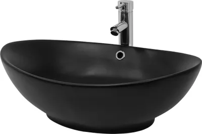 Produktbild von LuxeBath Waschbecken Aufsatzwaschbecken Oval, 59x38x19 cm, Schwarz matt, aus Keramik