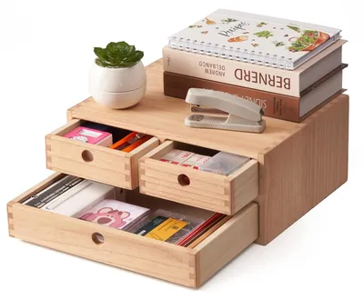 Produktbild von Omgoods – Schreibtischorganizer aus Holz mit 3 Schubladen