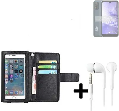 Produktbild von K-S-Trade Handyhülle + Kopfhörer kompatibel mit Tecno Pop 5S Schutzhülle Case mit Displayschutz / Schutzfolie schwarz + Kopfhörer Flip Cover