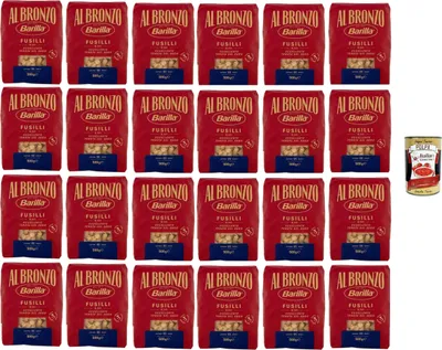 Produktbild von Barilla Al Bronzo Fusilli N.341 24×500g – raue Bronze-Matrize, 100% Hartweizengrieß, perfekte Saucenhaftung, italienische Premium-Pasta + Italian Gourmet polpa