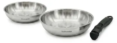 Image de Lot de 2 poêles en inox de 24 cm et 28 cm avec manche amovible Fackelmann InoGrip