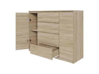 Produktbild von Kommode AVEN 120cm Sonoma-Eiche mit 4 Schubladen und 2 Schränken, TV-Schränk