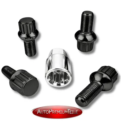 Produktbild von Felgenschloss M12x1,5x23mm Kugelbund R13 kompatibel mit Seat Skoda Smart VW 4x schwarze Felgenschlösser Set