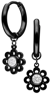 Produktbild von Wildcat Ohrringe - Mini Crystal Flower Hoops Pair aus Chirurgenstahl 316L, Körperstelle: Ohr, Onesize, Schwarz