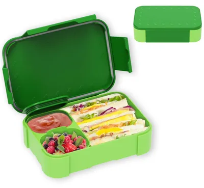Produktbild von Lunchbox für Kinder mit Fächern, 900 ml auslaufsichere Bento-Box, Lunchbox für Kinder, auslaufsichere Fächer, Snackbox, Lunchbox für Mädchen und Jungen, mikrowellen- und spülmaschinenfest (grün)