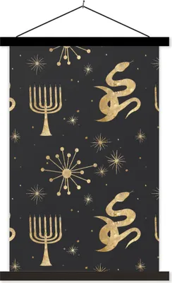 Produktbild von MuchoWow® Textilposter Muster - Spirituell - Gold 40x60 cm mit schwarzem Rahmen - Wanddekorationen