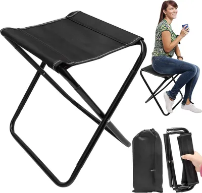 Produktbild von Tragbare Klapphocker Mini-Klapphocker mit leichter Sitzfläche - Faltbarer Hocker für Reisen, Wandern, Garten, Angeln, Grillen, Strand mit Tragetasche (schwarz)