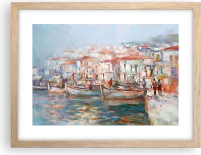Produktbild von Gerahmtes Poster - Rahmen in heller Eiche - Insel Boote Hafen - 40x30 cm - Wand Bild - Wanddeko - Wandbilder - Kunstposter - Wandposter - Bilderrahmen - Bilder - Kunstdruck - P2NAA40x30-4852