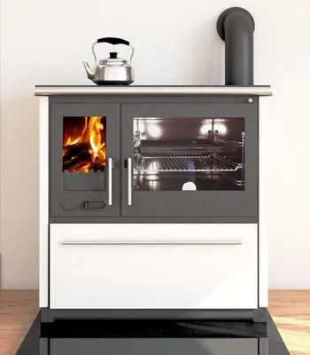 Produktbild von Plamen 850 Glas N – Weißer Holzherd (rechte Ausführung)