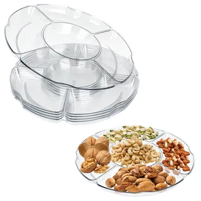 Productafbeelding van Snackborden met vakken, 5 stuks, snackschaal, herbruikbare borden met onderverdeling, snackbord, snackschaal met vakken, serveerdienblad,