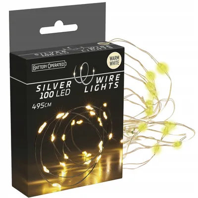 Zdjęcie produktu dla Lampki Druciki 100 Led Na Baterie Boże Narodzenie Ciepły Biały 495 Cm