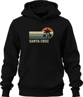 Produktbild von Santa Cruz Palmen Sonnenuntergang Retro Kalifornien Strand Surfen Uni Hoodie Kapuzenpullover, Schwarz, L