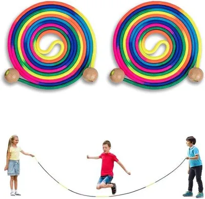 Produktbild von Kinder Sprungseil 5m Höhe Farbiges Sprungseil mit Holzgriff für Mehrspieler Kinder Erwachsene Schule Außenaktivitäten Fitness Anpassbare Größe