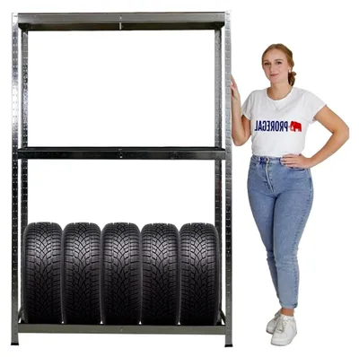 Produktbild von Reifenregal Ragnar HxBxT 180x120x40cm für bis zu 8 Reifen auf 2 Ebenen + Ablage 265kg Fachlast verzinkt