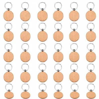 Produktbild von Holz Schlüsselanhänger rund, 4 cm Durchmesser, 30 Stück, zum Selbstgestalten
