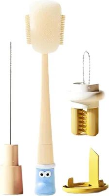 Productafbeelding van Flessenborstel - Schoonmaakborstel - Glazen Reinigen - Lange Flexibele Steel - 38 cm - Blauw