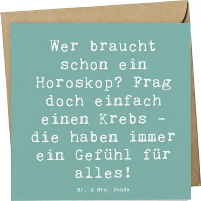Produktbild von Mr. & Mrs. Panda faltkarte Spruch Krebs Gefühl - Meeresbrise - Geschenk, Geschenke Sternzeichen, Horoskop, fürsorglich, Liebe, Glückwunschkarte, Einfühlungsvermögen