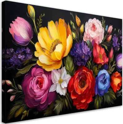 Produktbild von Leinwandbild Blühende bunte Blumenstrauß 90x60 Feeby Bunt bild für die wand bereit zum aufhängen