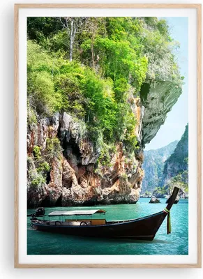 Produktbild von Gerahmtes Poster - Rahmen in heller Eiche - Boot Klippen Natur Felsen - 70x100 cm - Wand Bild - Wanddeko - Wandbilder - Wandposter - Bilderrahmen - Bilder - Kunstdruck - Wandbild - P2NPA70x100-2787