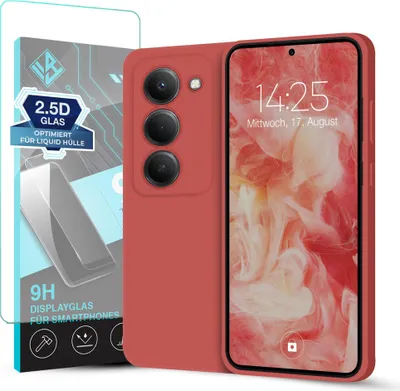 Produktbild von Hülle für Xiaomi Redmi 15 / 15 5G mit 9H Displayglas Displayschutz Case Cover Bumper Smartphone Softgrip Schutzhülle Farbe: Rot