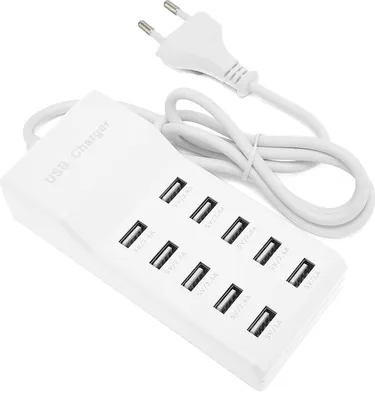 Zdjęcie produktu dla 10-portowa stacja ładująca USB - inteligentna ładowarka ścienna dla wielu urządzeń (100-240 V)