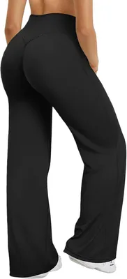 Productafbeelding van Zwarte yogabroek voor dames met hoge taille, wijde pijpen en buikcontrole