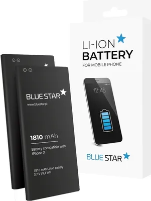 A product packaging box with two batteries shown in front of it. A smartphone graphic is on the box.