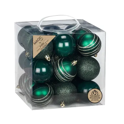 Produktbild von Weihnachtskugeln Kunststoff 6cm mit Glitzer 27er Set - Noble Green