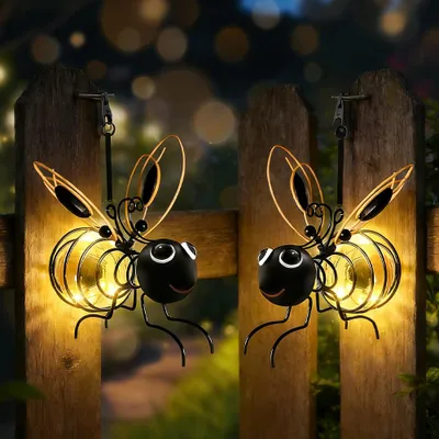 2er-Pack Solar-Bienen-Dekolampen, hängend, wetterfest, LED, für Außen