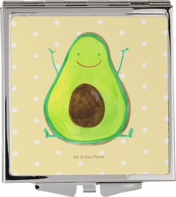 Produktbild von Mr. & Mrs. Panda Schminkspiegel Avocado Glücklich - Gelb Pastell - Geschenk, Chaos, Frucht, Freude, Kosmetikspiegel, Taschenspiegel, Handspiegel, Reisespiegel