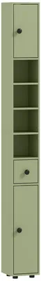 Immagine prodotto di Mobiletto bagno stretto con cassetto e 4 ripiani aperti | Colore: Verde | Dimensioni: 20x20x180 cm