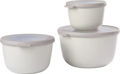Produktbild von 3-tegige Rund-Kommode in weiß – 500, 1000 und 2000 ml – als Vorratsbehälter, Kühlschrank- und Gefrierschrank, Magnetware und Servierschale mit Deckel