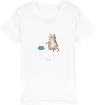 Produktbild von Mr. & Mrs. Panda Kleinkinder T-Shirt Katze Fressen 12-14 Jahre (152/164) - Weiß - Geschenk, Kinder Baumwoll, Kindershirt, Teenager, Kurzarm, Baumwolle