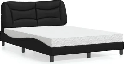 Image de vidaXL Lit avec matelas "Hvar" noir 140x200 cm simili-cuir