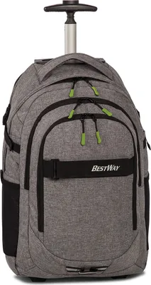 Produktbild von Bestway 2in1 Schultrolley Rucksack, Grau, 51x31x21 cm, 21 Liter, robustes 600D Polyester, mit Teleskopgriff, leisen Gummirollen, gepolsterten verstellbaren Schultergurten, großem Hauptfach, Vortasche mit Organizer, 2 Netz-Getränketaschen und umklappbarem Rückenteil