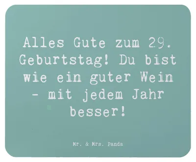 Produktbild von Mr. & Mrs. Panda Mauspad Spruch 29. Geburtstag Glückwünsche - Meeresbrise - Geschenk, Vorfreude, pc, laptop, Liebe zum, Alter, besondere Geschenke, feiern, Happy Birthday