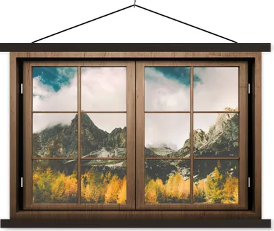 Produktbild von MuchoWow® Textilposter Aussicht - Berg - Baum 60x40 cm mit schwarzem Rahmen - Hölzernes