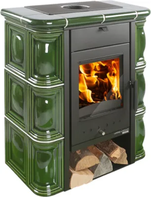 Produktbild von Kaminofen Haas & Sohn Tirol 343.15 Keramik grün 6 kW mit Holzfach