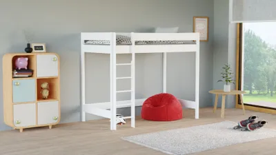 Produktbild von Hochbett Alexandra 160x80 Kinderbett mit Rausfallschutz & Lattenrost weiß 80 x 160 für Mädchen und Jungen mit Matratze