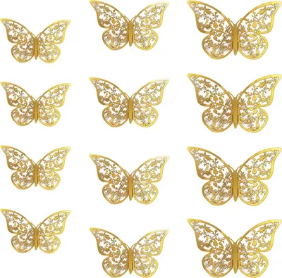Produktbild von Oblique Unique 3D Schmetterlinge 12er Set glänzend für die Wand zum Kleben Wandtattoo Wanddeko - gold
