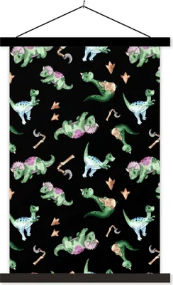 Produktbild von MuchoWow® Textilposter Dinosaurier - Muster - Kinderzimmer - Jungen - Mädchen - Kinder - Kinder 120x180 cm mit schwarzem Rahmen - Fotos