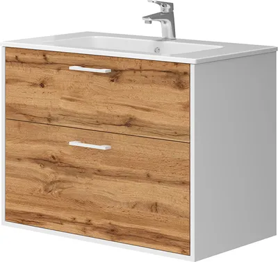 Produktbild von Waschbeckenunterschrank Vicco Lanco Weiß/Goldkraft Eiche 80 x 61.5 cm mit Waschbecken, Model 54275